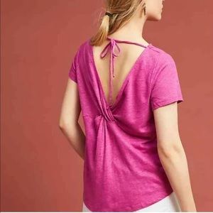 Maeve by Anthropologie pink linen tie back top